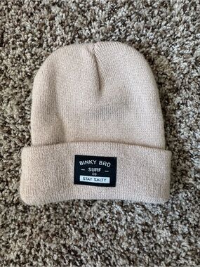 Binky Bro Surf Co. "Stay Salty" Knit Beanie - Beige, INFANT